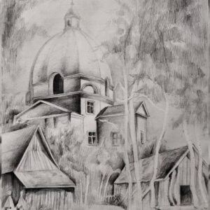 Gotik Huzur - Kilise ve Doğa Karakalem Peyzaj