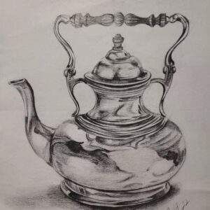 Gümüş Zarafet - Antika Çaydanlık Karakalem Çizimi