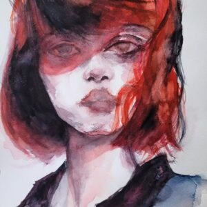 Ateş ve Tutku - Kırmızı Saçlı Kadın Portresi Suluboya