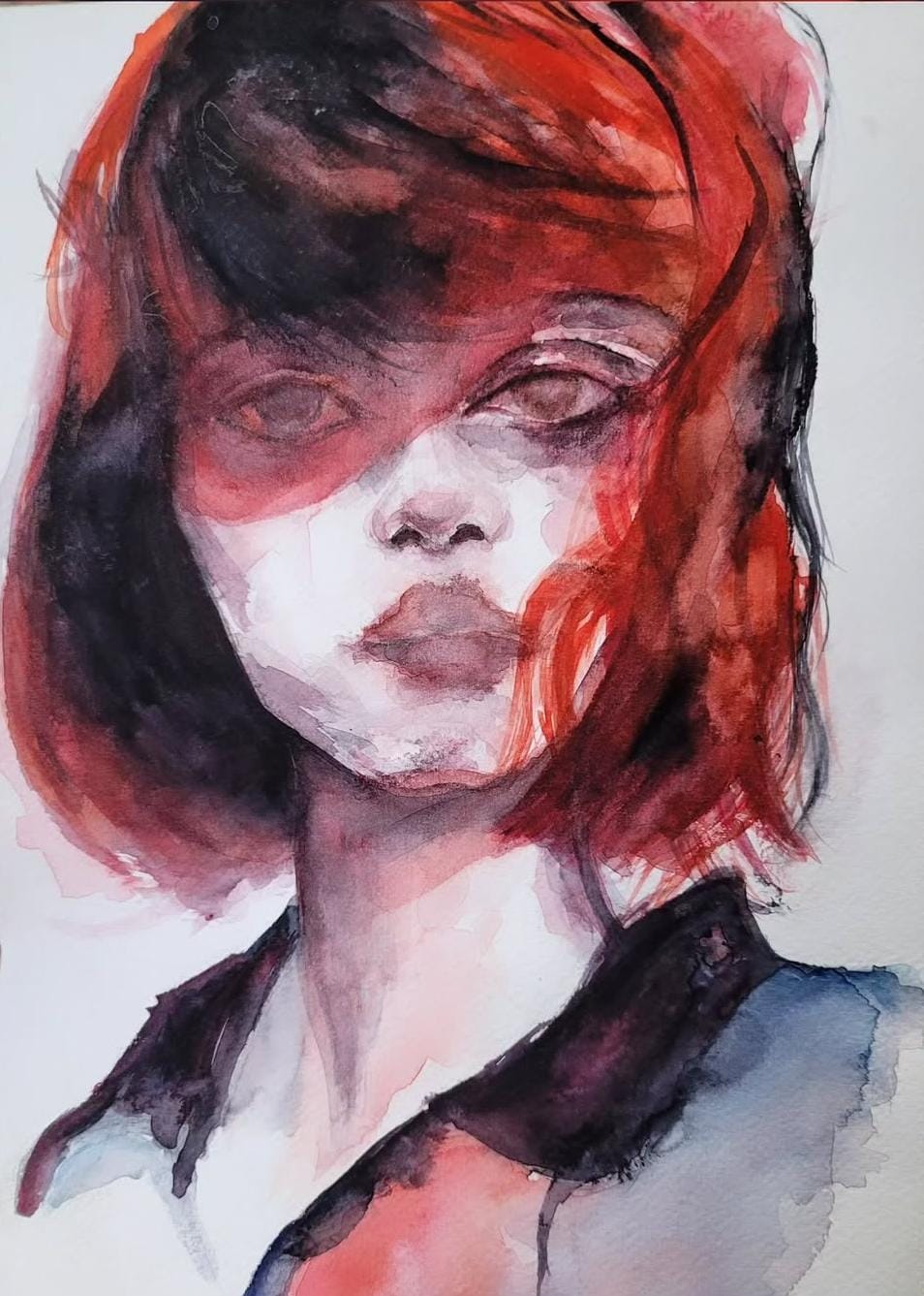 Ateş ve Tutku - Kırmızı Saçlı Kadın Portresi Suluboya