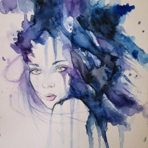 Mavi Rüya - Soyut Kadın Portresi Suluboya